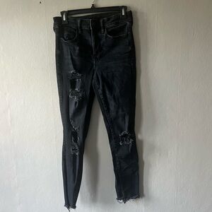 American Eagle Super Stretch Distressed Black Hi Rise Jeggings Size 6